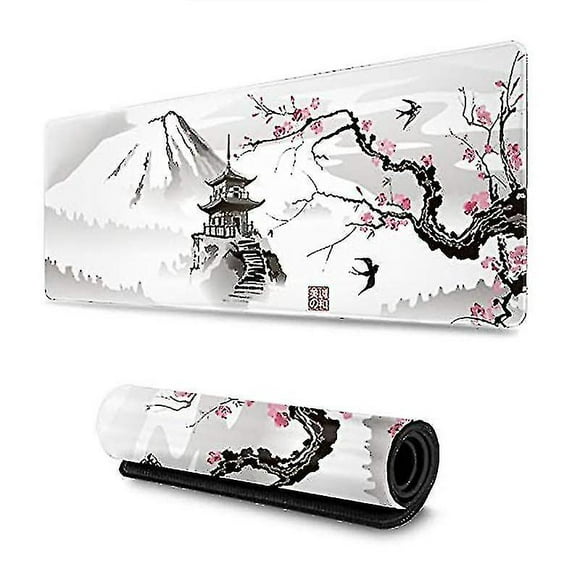 Tapis De Souris Fleur De Cerisier Noir Blanc Sakura Death Life Tapis De Bureau Étendu 80x30 Cm Base En Caoutchouc Antidérapant Bord Cousu Large Xl Tapis De Jeu Compatible