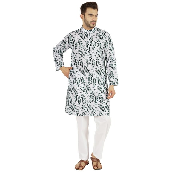 Atasi Indian Designer Kurta for Men Printed Long Sleeves Summer Ethnic Long Shirt