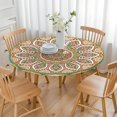 thumbnail image 3 of 44in Round Tablecloth with Elastic Edge, Waterproof Fitted Table Cover for 36-44" Tables, Floral Theme Polyester Reusable Table Cloths Wipe Clean for Picnic, Dining, Outdoor Use and Party Decor, 3 of 7