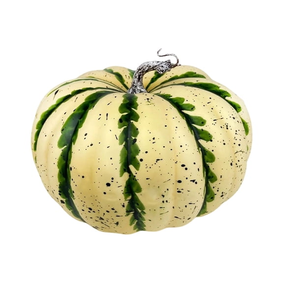 Clearance Under $10 | Large Spotted Artificial Pumpkin with Natural Vine for Fall Halloween Decor Green