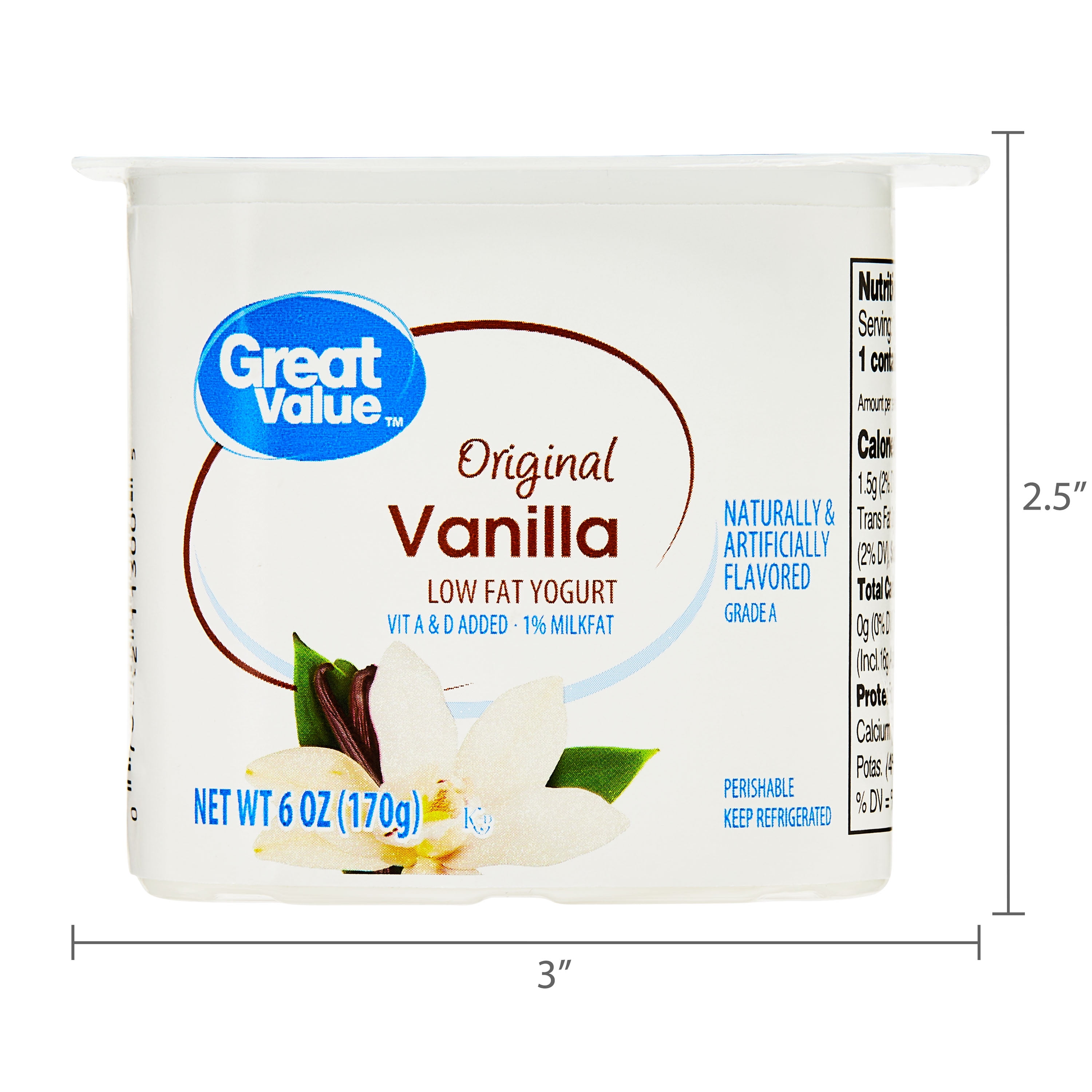 Great Value Original Vanilla Low-fat Yogurt, 6 oz