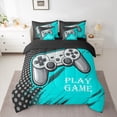 thumbnail image 2 of Feelyou Modern Game Console Twin Bedding Sets 7-Piece, Cyan Artwork Graffiti Bedding Comforter Set, Teens Kids Boys Girls Reversible Sheet Sets, Luxury Bedroom Decor, 2 of 7