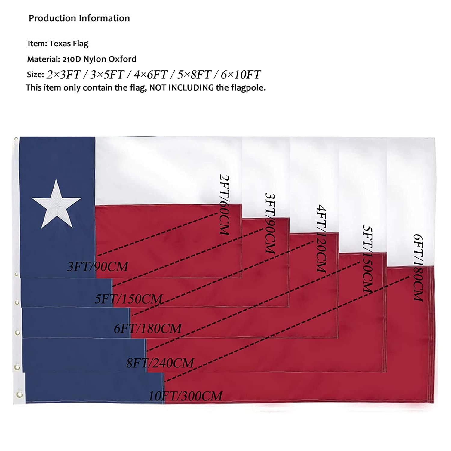 TOPFLAGS State Of Texas TX Flag 4x6 Feet Embroidered Star Sewn Stripes Heavyweight 210D Oxford Nylon Flags Vivid Color Heavy Duty Header Brass Grommets 4 Rows Hemming Texas TX Flag