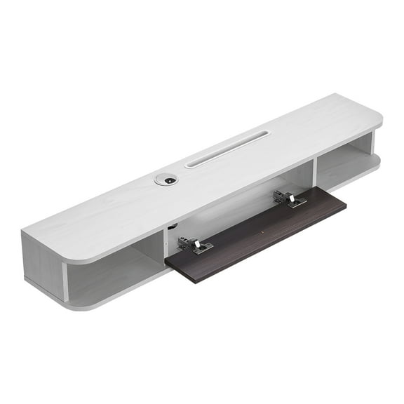 KFFKFF Suspended TV Unit, 47-inch Wall-Fixed Media Hub with Wire Opening, Contemporary Floating TV Ledge with Storage Compartment, Particle Board Stand for DVD Equipment, Cable Box, Gaming System