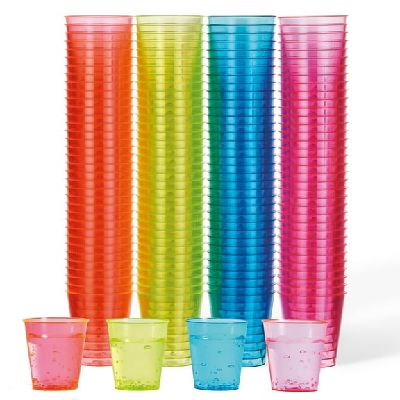 Matana 150 Pack 1oz Mini Neon Plastic Shot Glass Party Drink Cups