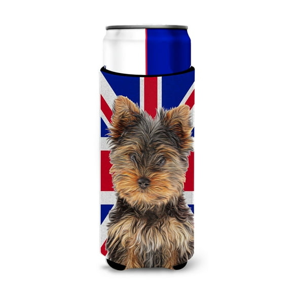 Yorkie Puppy / Yorkshire Terrier with English Union Jack British Flag Ultra Hugger for slim cans