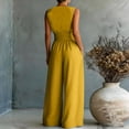 thumbnail image 4 of Women Linen Jumpsuits Sleeveless V Neck Elegant Dressy Casual One Piece Pants Romper 2026 Summer Outfits Yellow L, 4 of 5