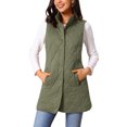 thumbnail image 4 of INSPIRE CHIC Women's Long Puffer Vest Stand Collar Sleeveless Puffy Jackets Lightweight Gilet Quilted Warm Coat M Army Green, 4 of 6
