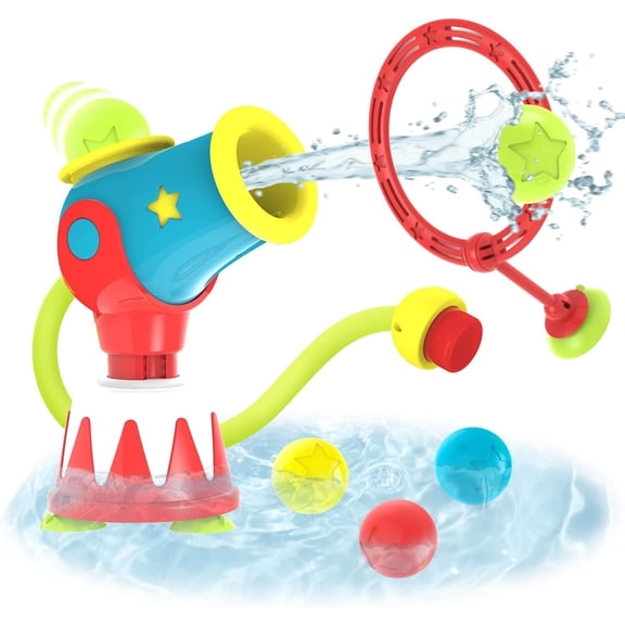 Yookidoo Kids Toddler Bath Toy - Ball Blaster Water Cannon & Target Set - Fun Shooting Game for Bath Time - Shoot Up to 5 Balls! Boys & Girls Can Learn Motor Skills - for Bathtubs or Pools! (Ages 3-6)