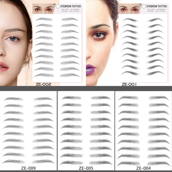 6D Hair Like Waterproof Eyebrow Tattoos Stickers 5 Sheets 100 units Waterproof Eyebrow Transfers Stickers Temporary Brow Tattoo Peel Off Grooming Shaping Eyebrow Sticker, 5 Types Black