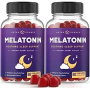 (2-Pack) Melatonin Gummies for Kids & Adults - Sleep Aid Gummy Vitamins - 2.5mg, 5mg or 10mg Dose - Vegan Natural Strawberry Flavor Supplement - Healthy Restful Deep Sleep Cycles - 120 Gummies