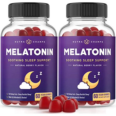 (2-Pack) Melatonin Gummies for Kids & Adults - Sleep Aid Gummy Vitamins - 2.5mg, 5mg or 10mg Dose - Vegan Natural Strawberry Flavor Supplement - Healthy Restful Deep Sleep Cycles - 120 Gummies