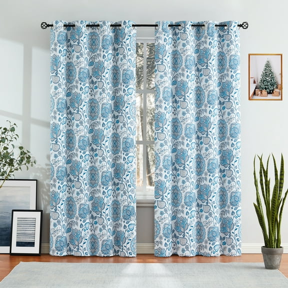 Decoultimatex Jacobean 100 Percent Blackout Curtains Panels for Bedroom 96inch Long Floral Thermal Curtain Panels for Living Room Energy Saving Window Treatment Sets Grommet Top 2 Panels