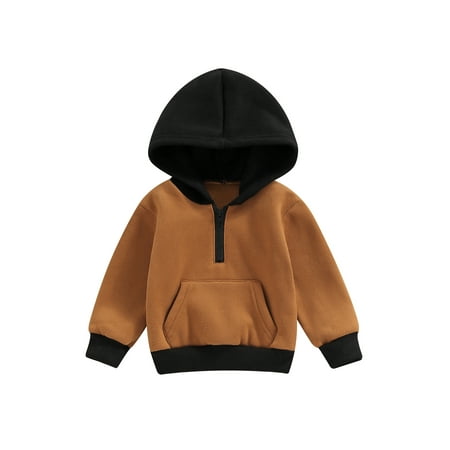 

Mubineo Toddler Baby Autumn Hood Pullover Contrast Color Long Sleeved Half Zipper Thick Warm Sweatshirt with Pocket