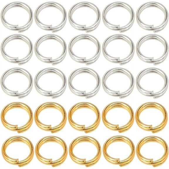 Monebena 400Pcs 6mm Double Loop Split Ring Jump Rings Bulk Gold Silver Small Metal Round Brass Key Chain Rings Connectors for Jewelry Making Supplies DIY Necklace Bracelet Earrings Keychain