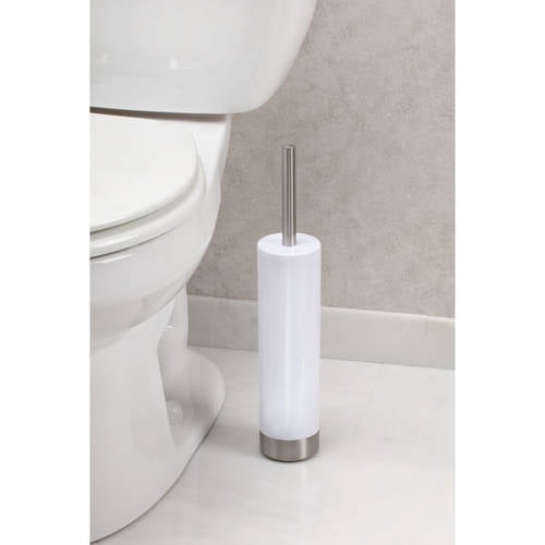 iDesign Toilet Brush and Holder, Brushed Stainless Steel, White