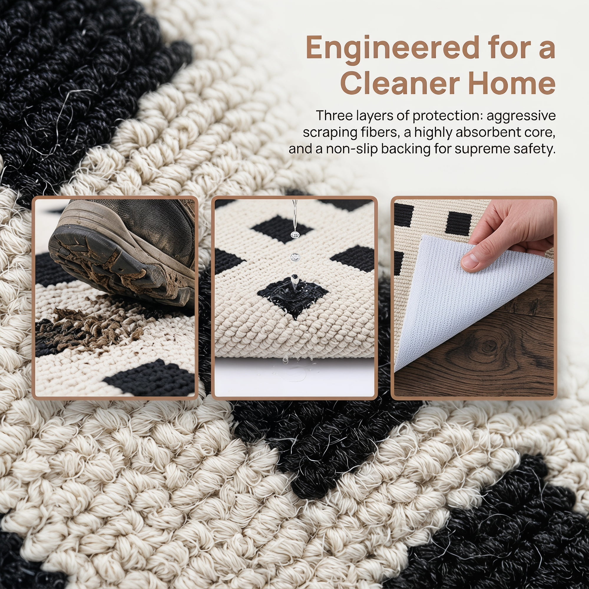 Unique Bargains Geometric Waterproof Non-Slip Entryway Rug Scraper Doormat Beige 32" x 20"