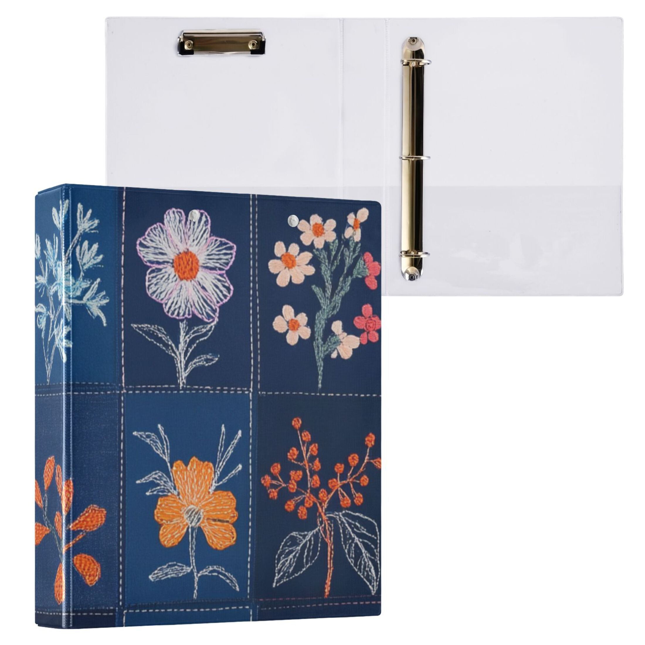 Various Flowers Lattice 3 Ring Binders 1.5 inch Hardcover File Folders with Interior Pockets A4 Size Organizer for School Office Hospital