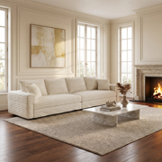 Homy Casa 102.4 Modular Corduroy Sofa, 4-Seat Deep Cloud Couch with Convertible Chaise, Beige