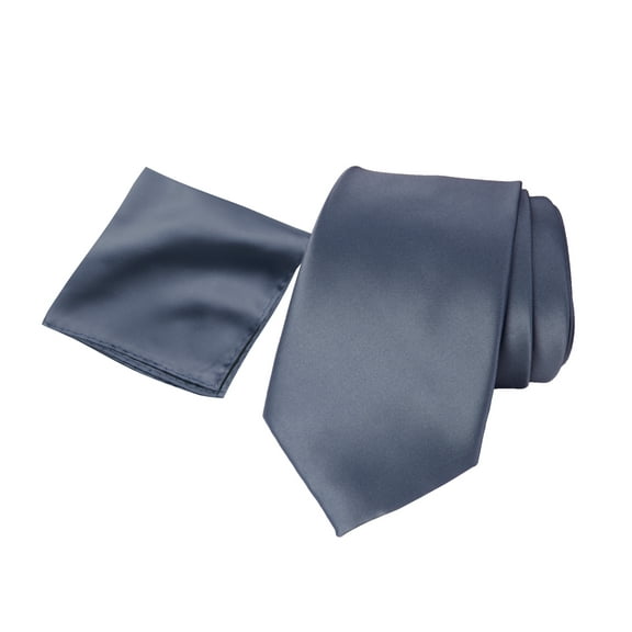 Spring Notion Men's Satin Microfiber Solid Color Skinny Tie and Handkerchief Set, Stormy Blue