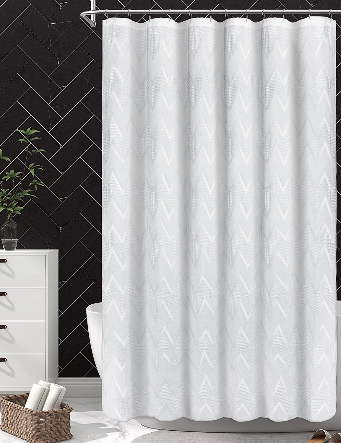 Afuly White Shower Curtain Waffle Weave Fabric Shower Curtains for