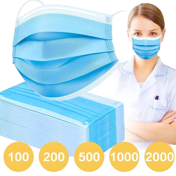 XIRQI 200 Pack Disposable Face Masks Blue,3 Ply Breathable Protection Mask