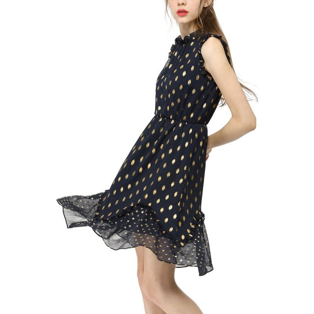 INSPIRE CHIC Robe Cocktail Sans Manches à Volants à Pois Métalliques pour Femmes