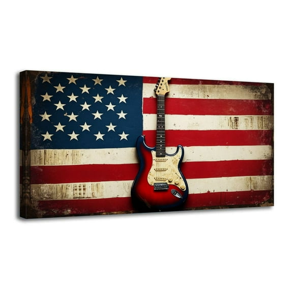 Canvas Wall Art Guitar Canvas Wall Art Old Painting Rustic Pictures Framed Kitchen Wall Decor for Living Room Bathroom Bedroom Office 20" x 40" Art Paintings, Ready to Hang