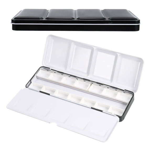 Uxcell Empty Watercolor Palette, Metal Watercolor Tin with 14pcs Full Pans Paint Box, Black 14 Wells