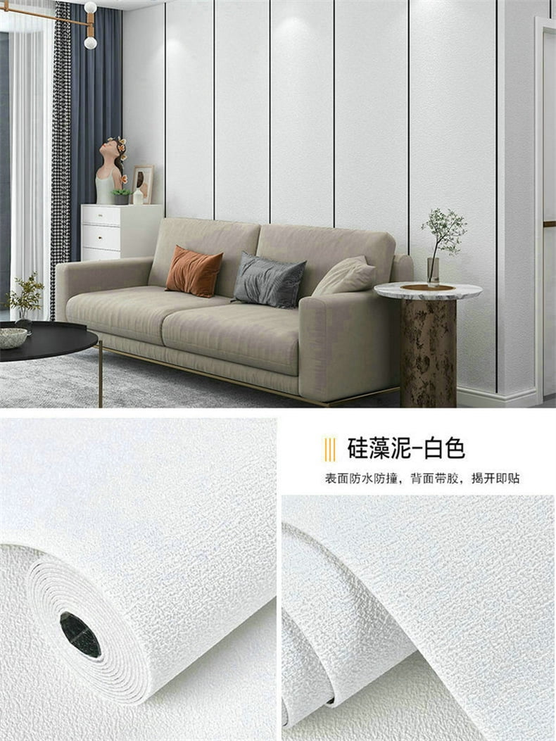 Zhuge 1 Roll 19.7"×197" 3D Texture Foam Cotton Peel and Stick Wallpaper, Waterproof Removable Tenant-Friendly Wall Decor for Living Room & Bedroom, White