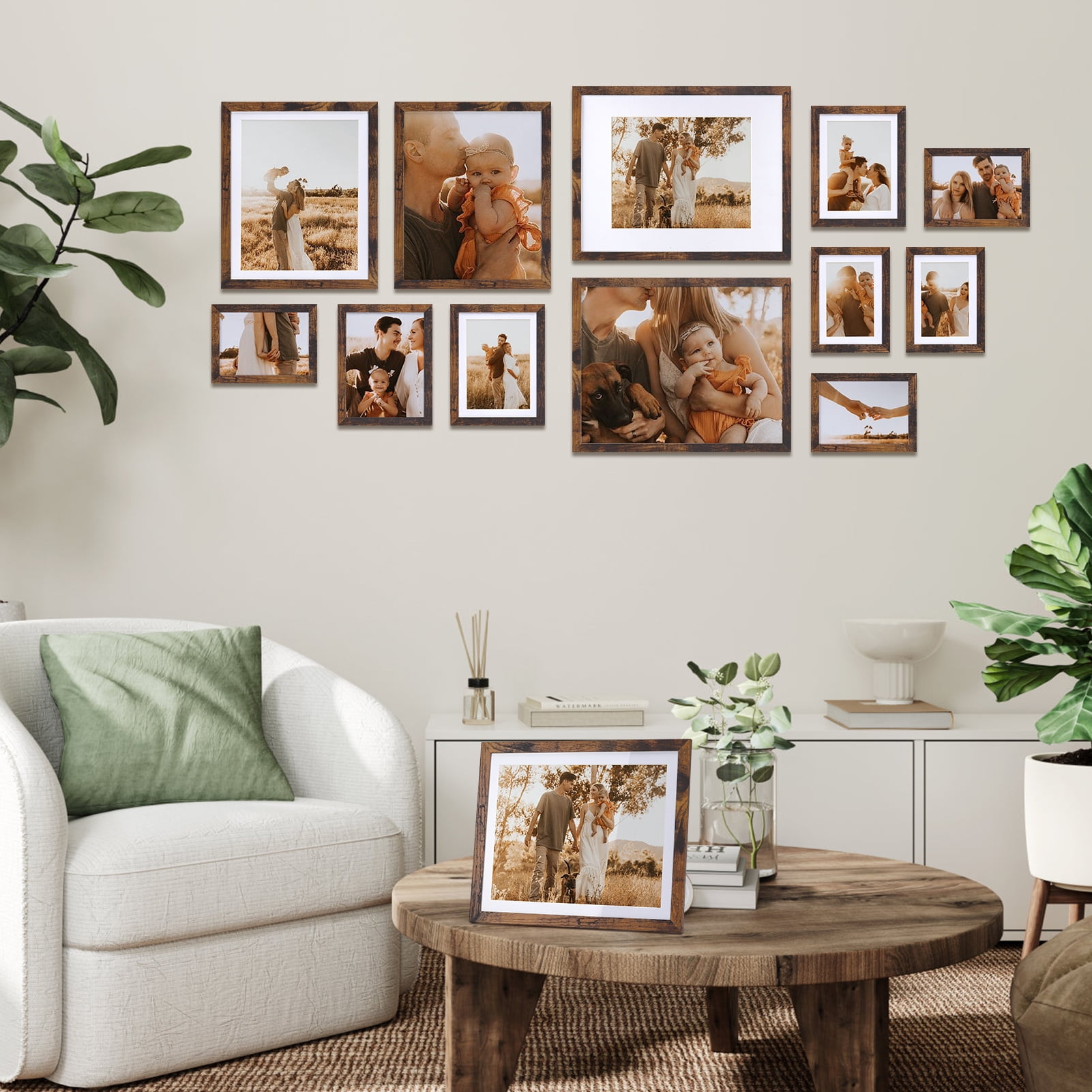 15 Pack 5x7 Picture Frames Matted to 4x6 Photos, Gallery Wall Picture Frame, Brown