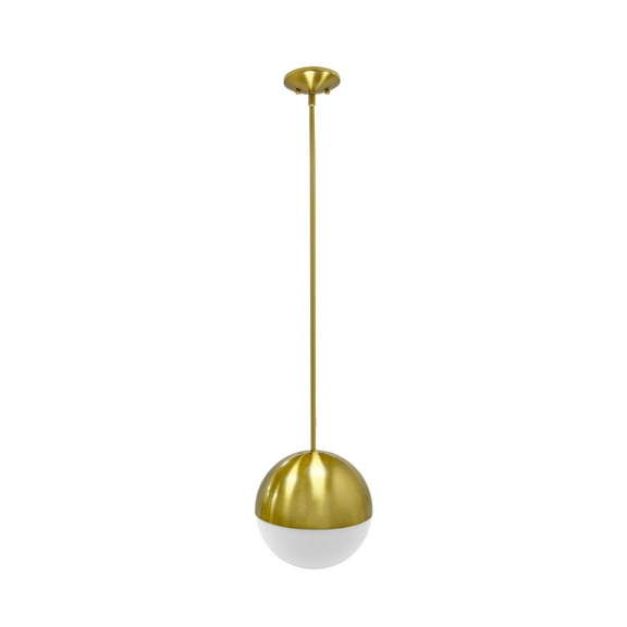 Aspen Creative 61147-11 Adjustable 1 Light Indoor Pendant Light, Metal w/ Opal Glass / Brushed Brass Finish, 10" W x 48-5/8" H, 1 Pack