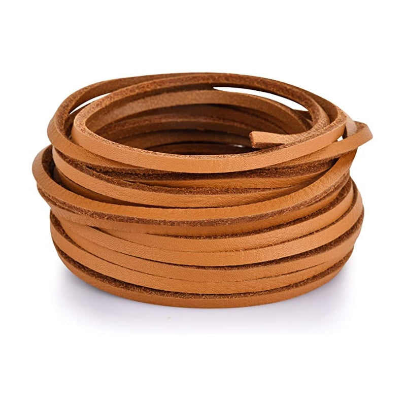 Strip Cord Braiding String Tan for Jewelry Making 3mm Flat Genuine Leather Cord 