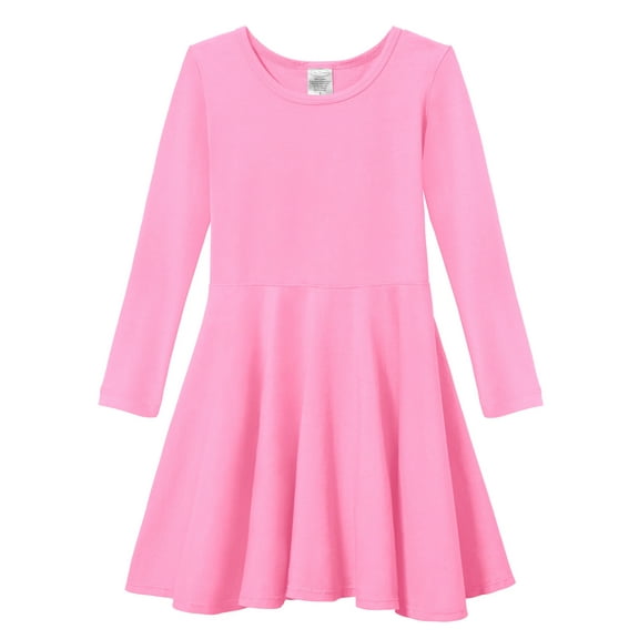 Girls Soft Cotton Jersey Long Sleeve Twirly Dress | Medium Pink