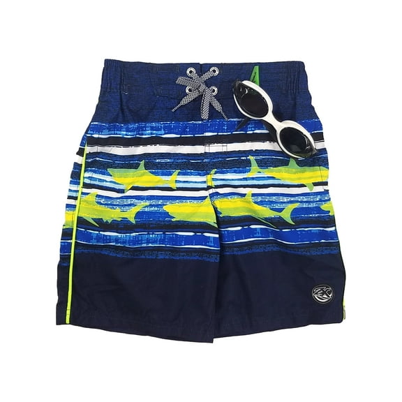 Zero Xposur Boys Navy Blue & Green Shark Swim Trunks Shorts & Goggles Set Size 4