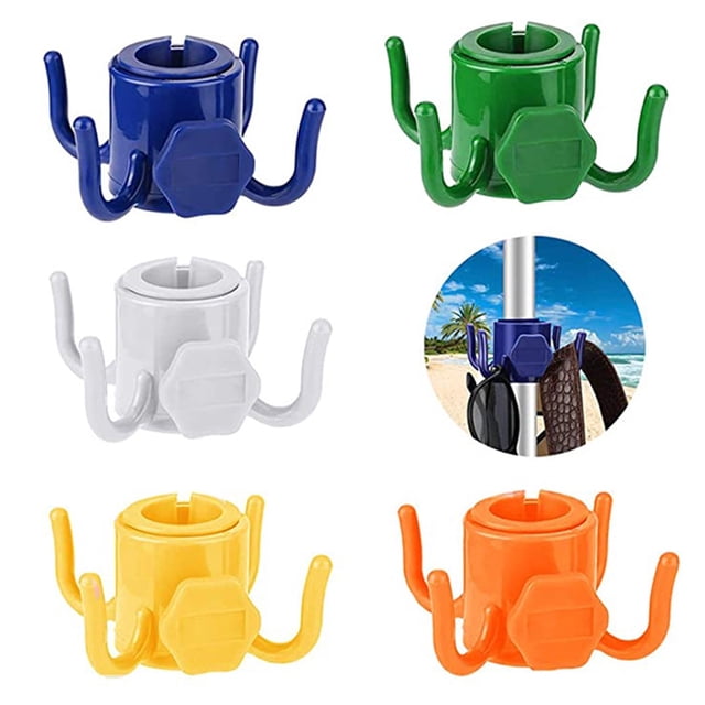 Ganchos de plástico ajustables para colgar sombrillas de playa, ideales para toallas, cámaras, gafas de sol y bolsos.