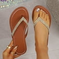 thumbnail image 3 of Plus Size Flip Flops for Women Versatile Sparkly Flat Soft Leather Comfortable Summer Beach Thong Sandals Gold Size 36-43, 3 of 9