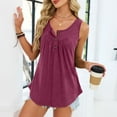 thumbnail image 3 of Women Summer Henley Tank Tops Casual Pleated Crewneck Button Sleeveless Tshirts Trendy Loose Fit Comfy Solid Color Camisole, 3 of 6