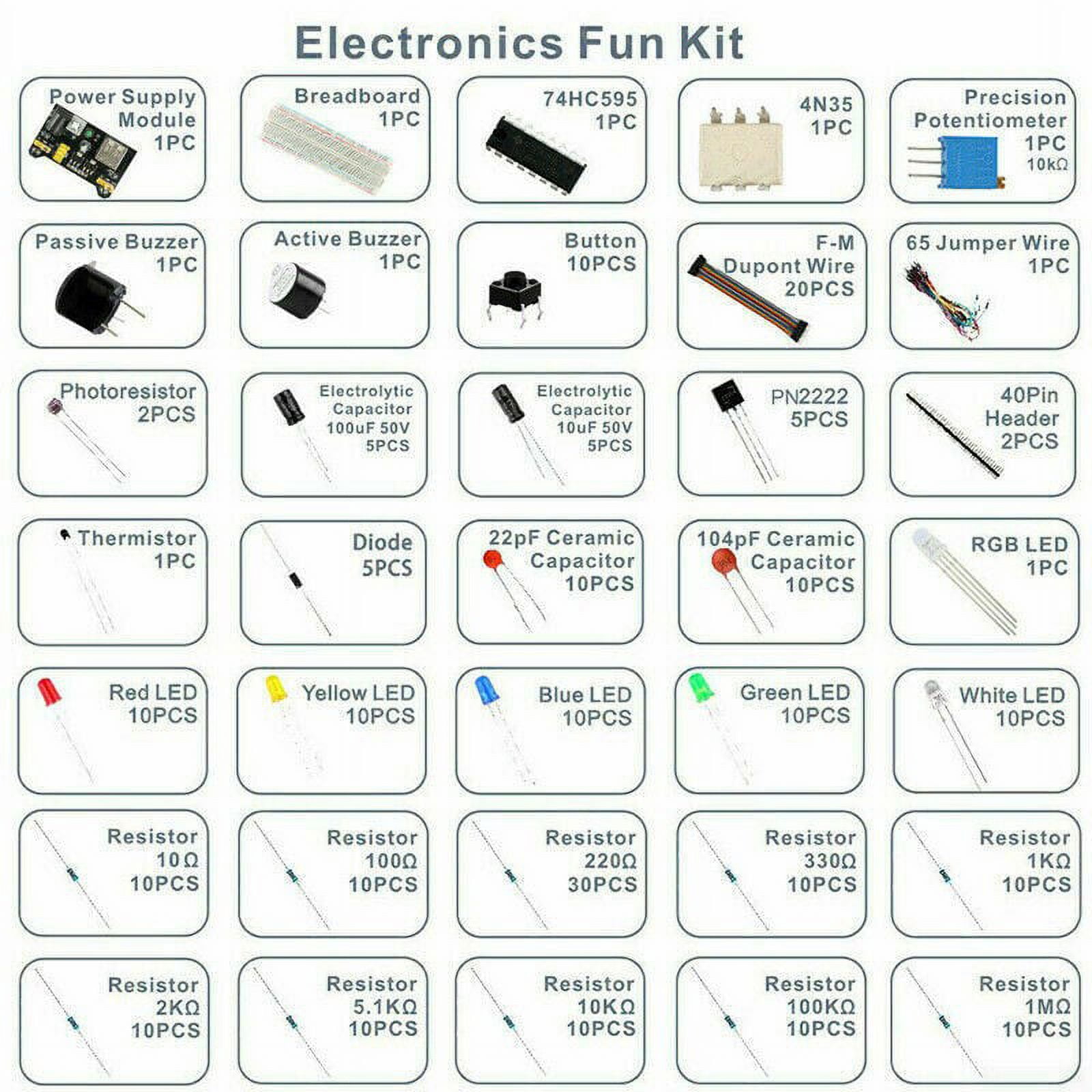 Fun Electronics Kit, Diodes, Cables, Copper Wire Resistors, Electronics  Starter Kit for R3: : Industrial & Scientific