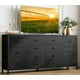 thumbnail image 1 of Cómoda Recibidor con 14 Cajones, Soporte TV 63" y Tomas de Corriente – Mueble Multiusos - Tapizado en tela y cuero negro, 1 of 8