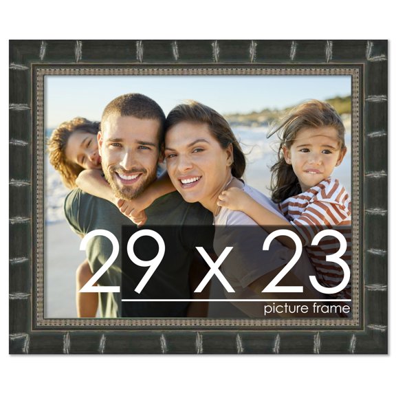 29x23 Bamboo Black Complete Wood Picture Frame with UV Acrylic, Foam Board Backing, & Hardware