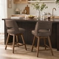 thumbnail image 3 of Usaint Distressed Faux Leather Swivel Bar Stools Set of 2 Cutout Backrest Solid Wood Legs for Kitchen Island Counter Chairs,Dark Brown, 3 of 10