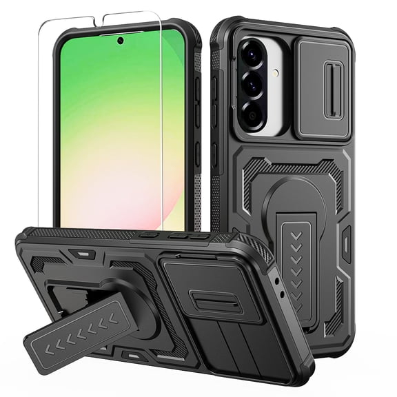 Dteck for Samsung Galaxy A36 / A56 / A37 5G Case with Screen Protector, Heavy Duty Protection Shockproof Phone Cover with Camera Cover,Black