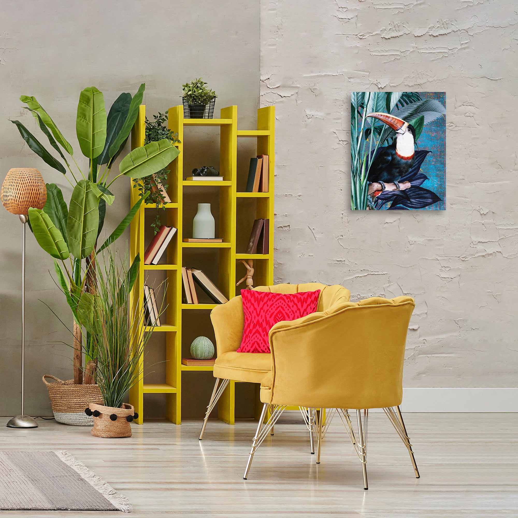 Stupell Industries Smiling Toucan on Branch Animals Painting Wrapped Canvas Art Print Wall Art, 16 x 20