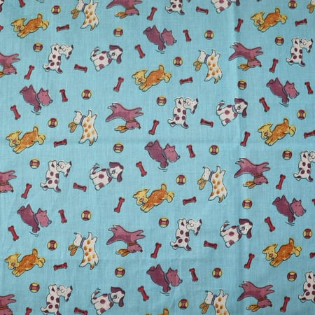 Poly-Cotton Playful Puppies Prints Fabric 58 Wide by 36 (1-Yards) for Arts Crafts & Sewing