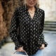 thumbnail image 2 of Blusa de manga larga con cuello en V,Blusa de manga larga abombada con puños fruncidos para mujer Blusa informal para mujer Los mejores materiales, 2 of 8