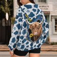 thumbnail image 3 of Uorisanigo Cow Print Highland Cow Womens Full Zip Hoodie Warm Oversized Womens Loose Zipper Sweatshirt Drop Shoulder Pocket Fall Fashion Outfits Size XS, 3 of 7