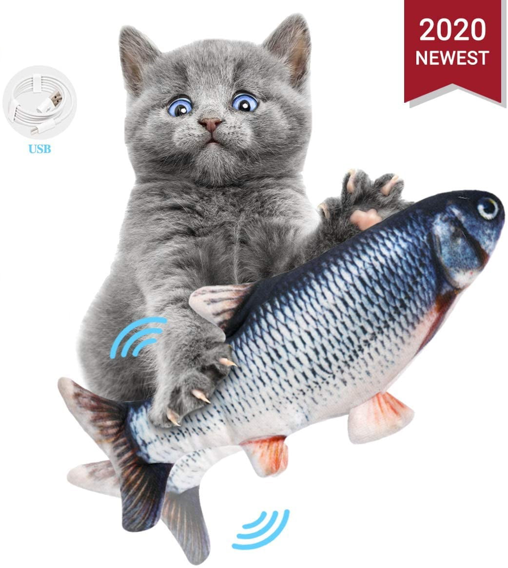 Catnip Kicker Toys Biting Chewing and Kicking Realistic Flopping Fish Fun Toy for Cat Exercise Plush Interactive Cat Toys Perfect Cat Gift for Grabbing Vovodog Electric Moving Fish Cat Toy
