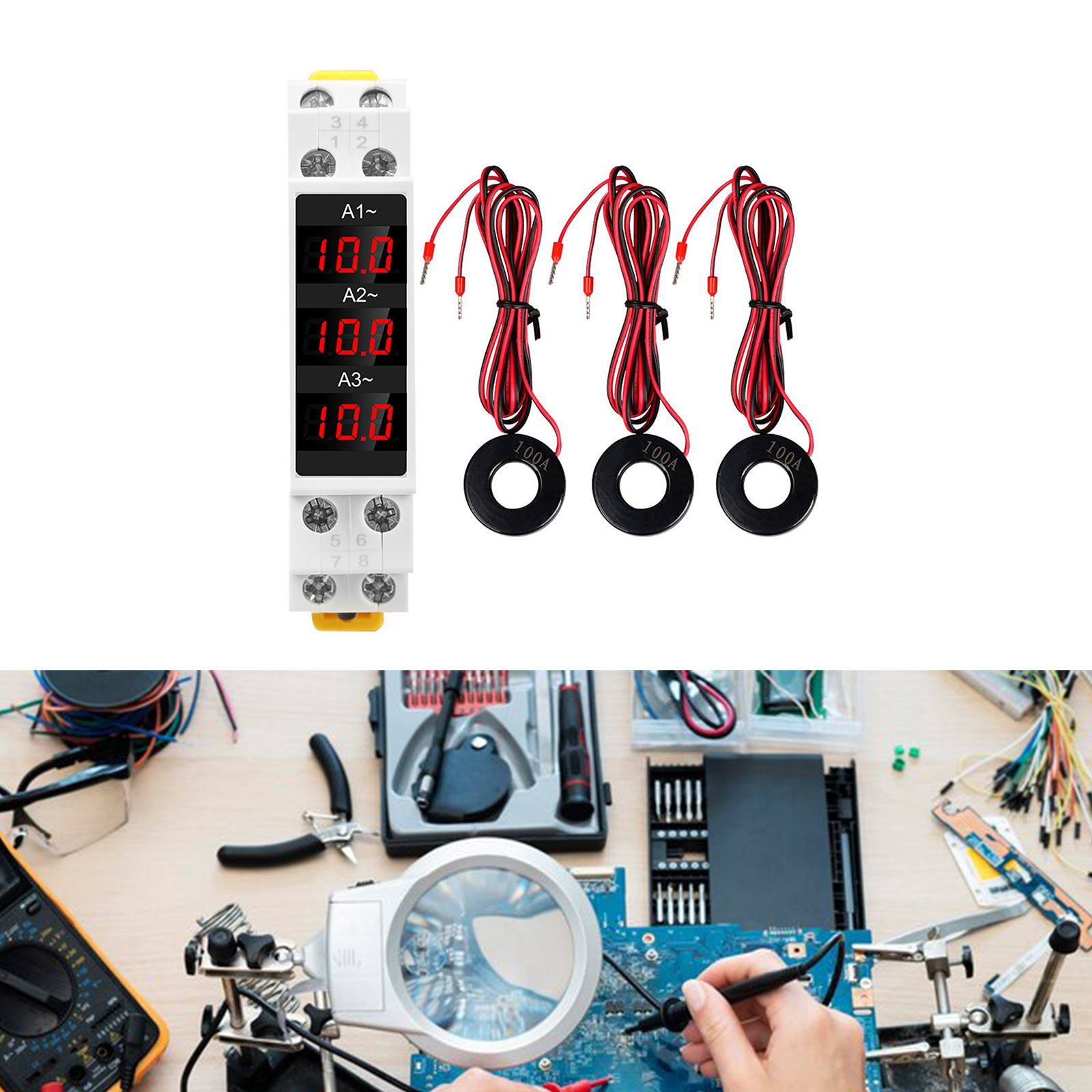 3 Phase Ampere Meter Modulars Current Meter Gauges Indicators Din Rails Mount LED Digital Ammeter AC80V~500V 1~100A