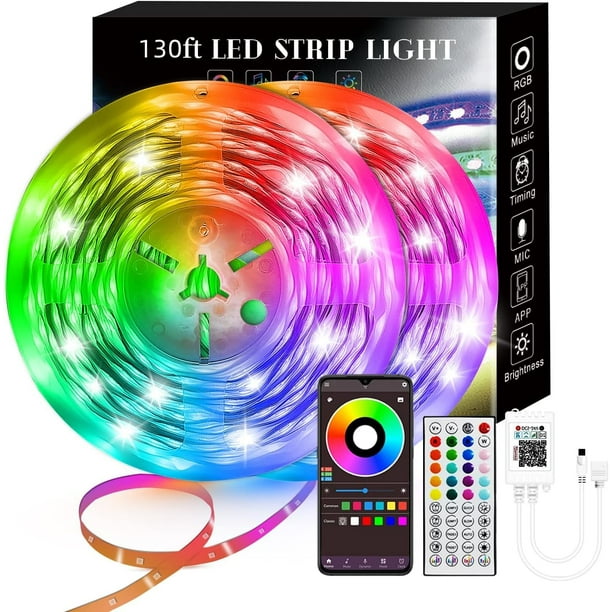 Tiras de luces LED, sincronización con música con control remoto de 40 teclas, tiras de iluminación con luces LED de control de aplicaciones para dormitorio, decoración de luces navideñas